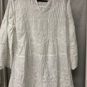 White Eyelet Cotton Tunic Dress